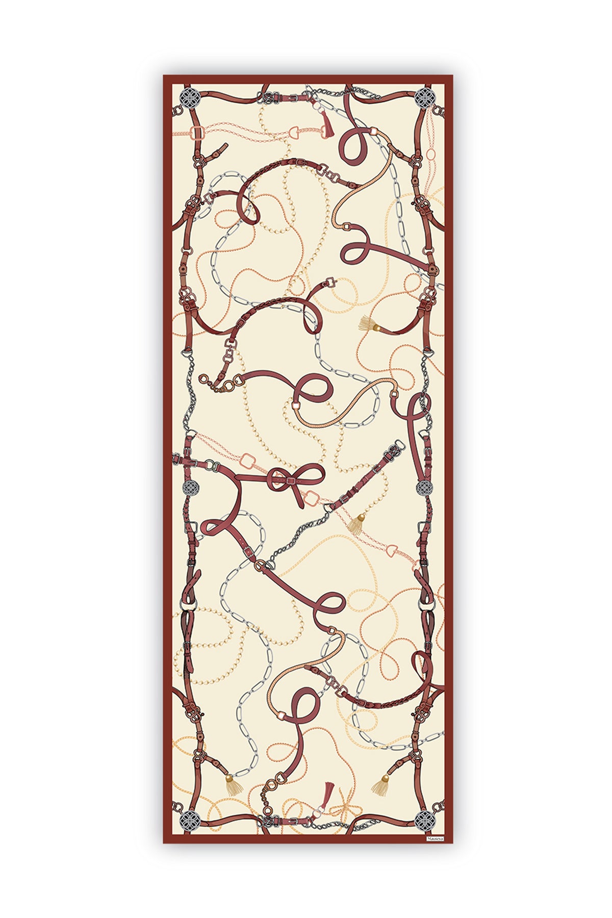 Asil Zincir Krem Kahve Krep İpek Şal 73×193