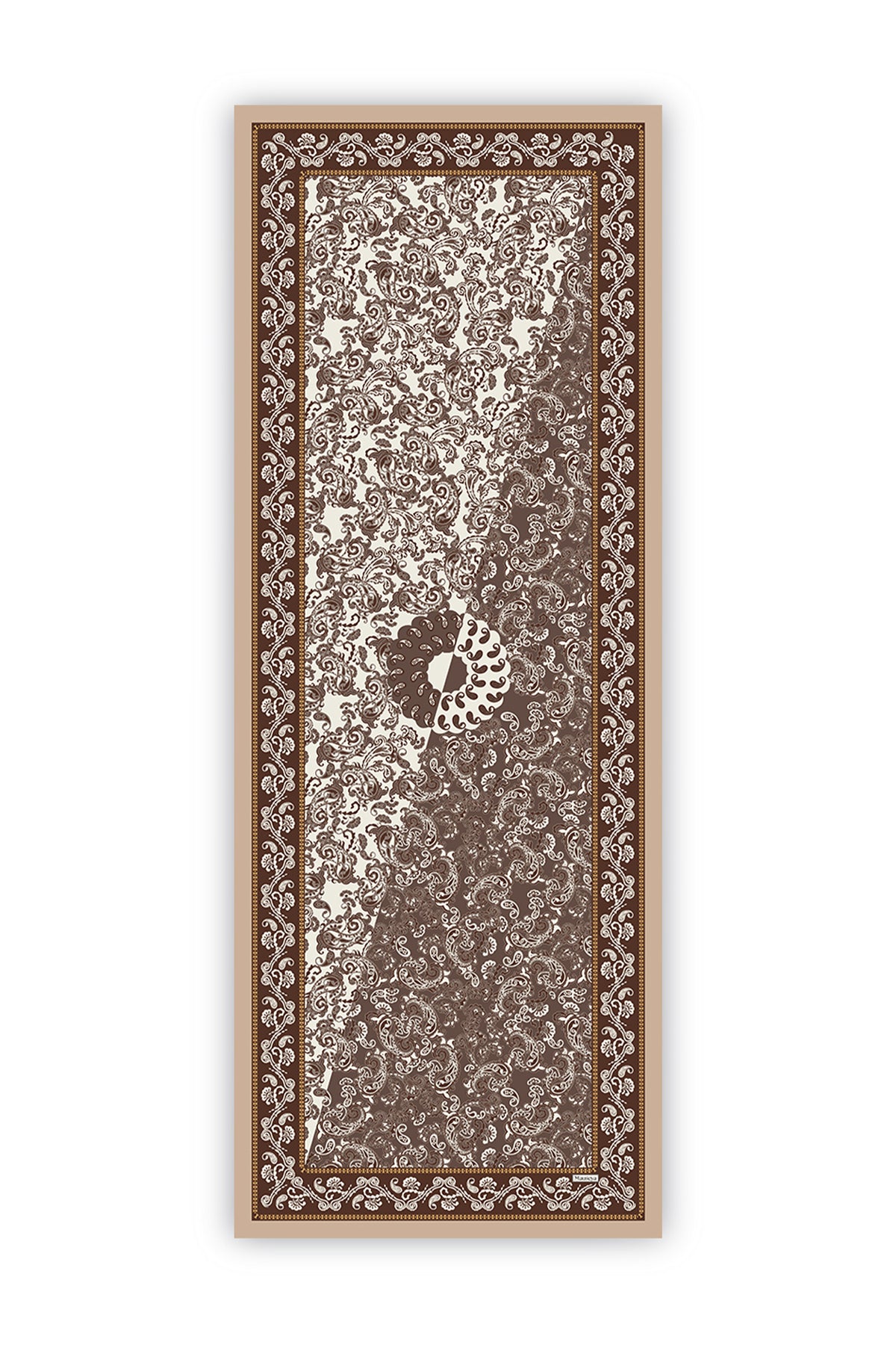 Kahve Paisley Krep İpek Şal 73×193
