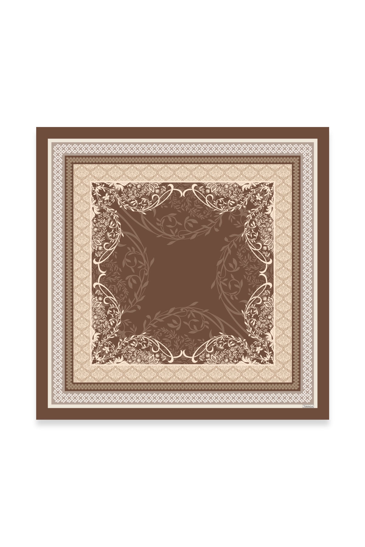 Kahve Safran Etnik Twill İpek Eşarp 90×90