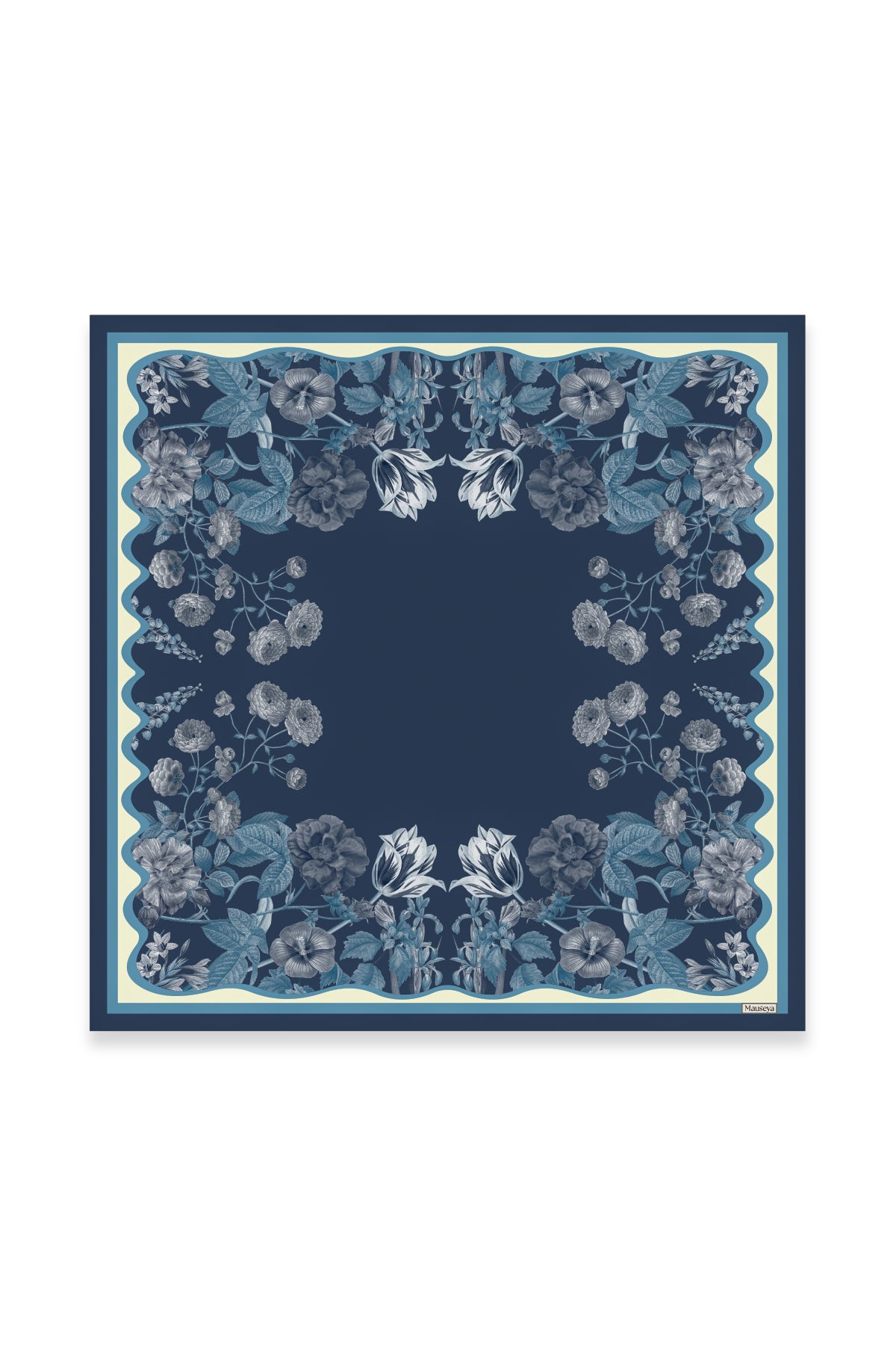 Mavi Bahçe Çiçek Twill İpek Eşarp 90×90