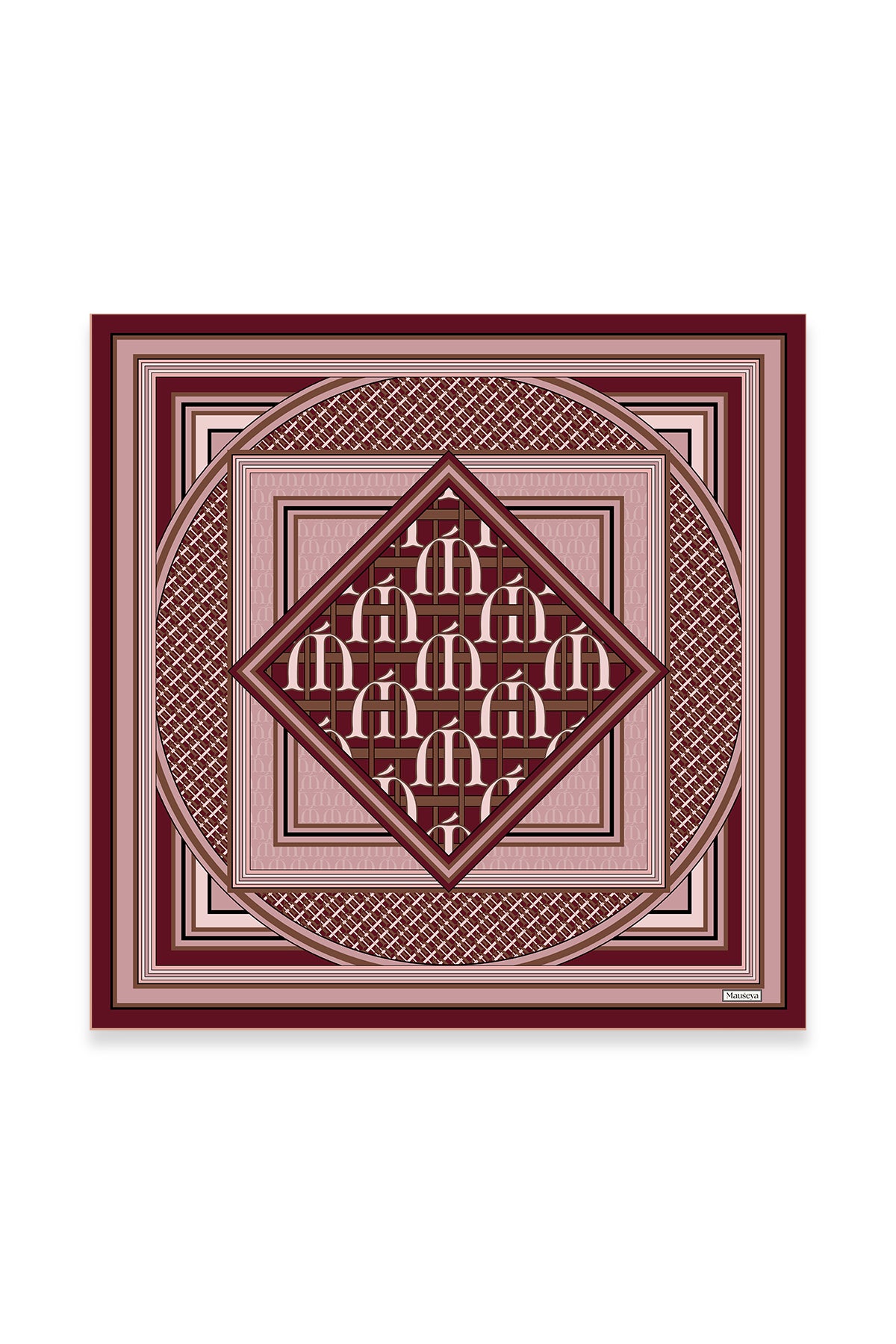 Koleksiyoner Bordo Monogram Twill İpek Eşarp 90x90