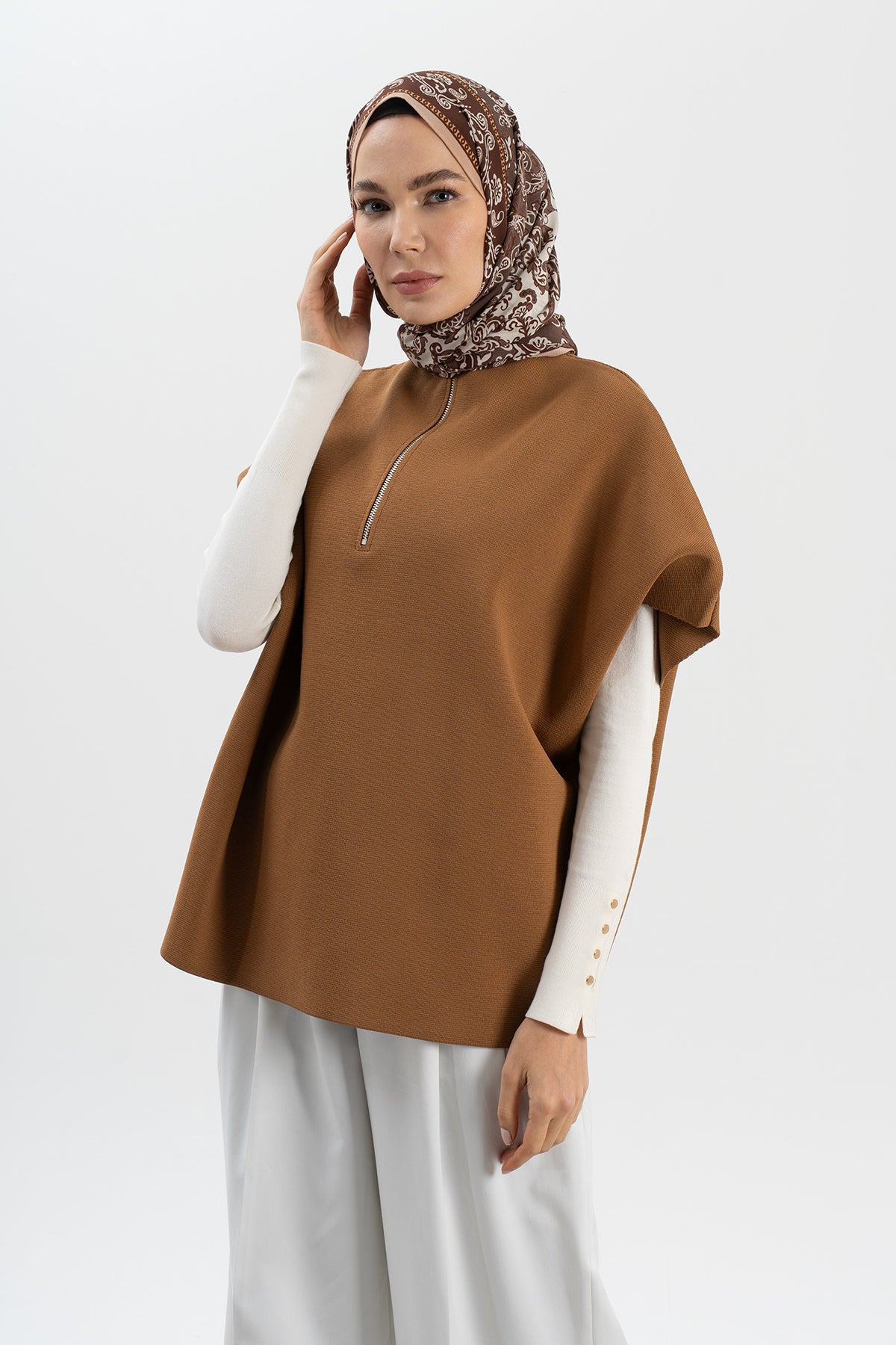 Kahve Paisley Krep İpek Şal 73×193