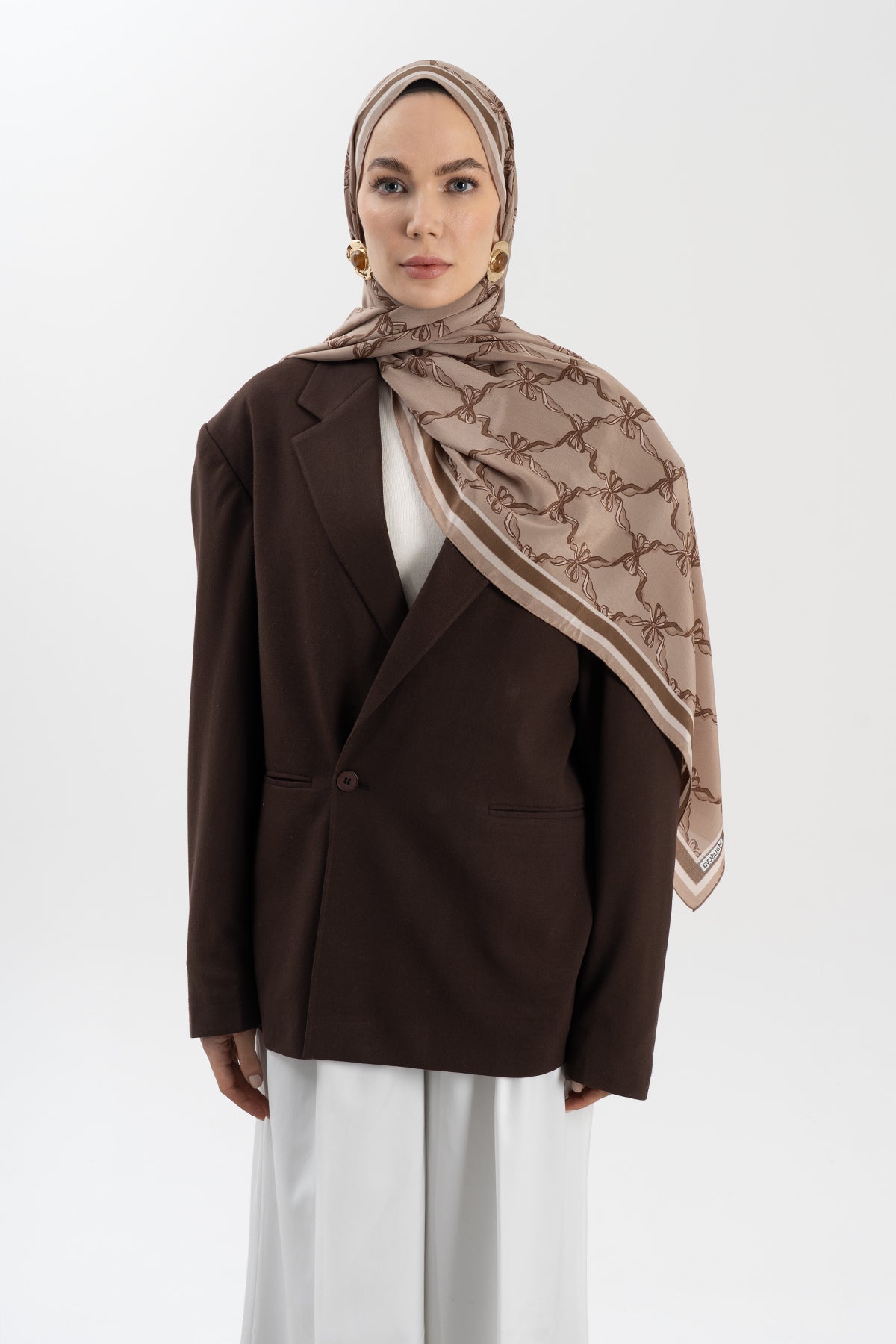 Karamel Kurdeleli  Krep İpek Şal 73×193