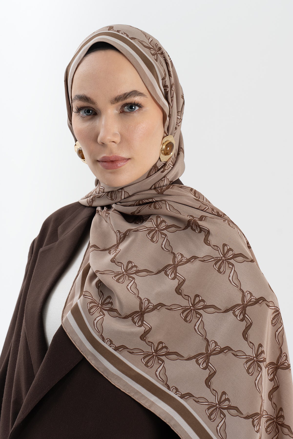 Karamel Kurdeleli  Krep İpek Şal 73×193