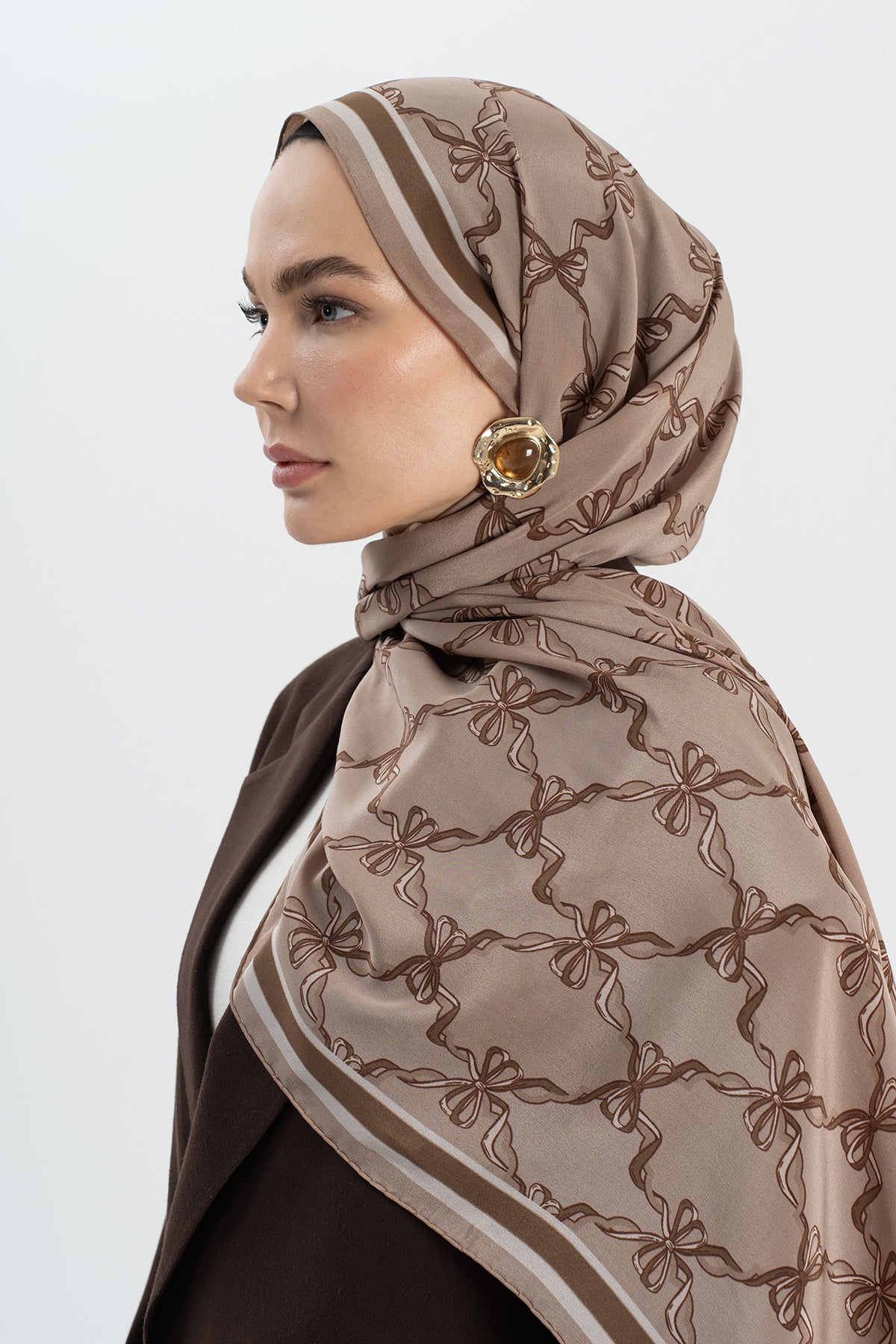 Karamel Kurdeleli  Krep İpek Şal 73×193