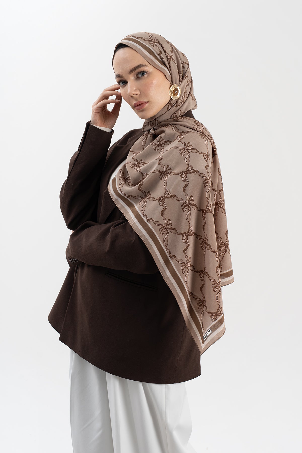 Karamel Kurdeleli  Krep İpek Şal 73×193