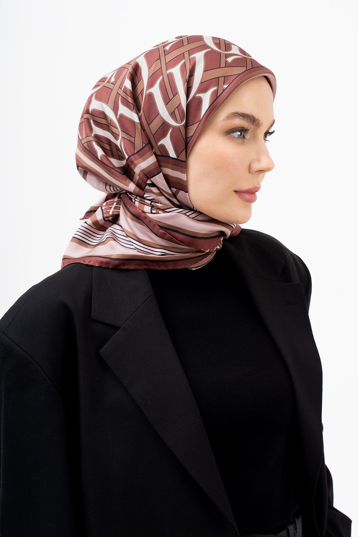 Koleksiyoner Bordo Monogram Twill İpek Eşarp 90x90