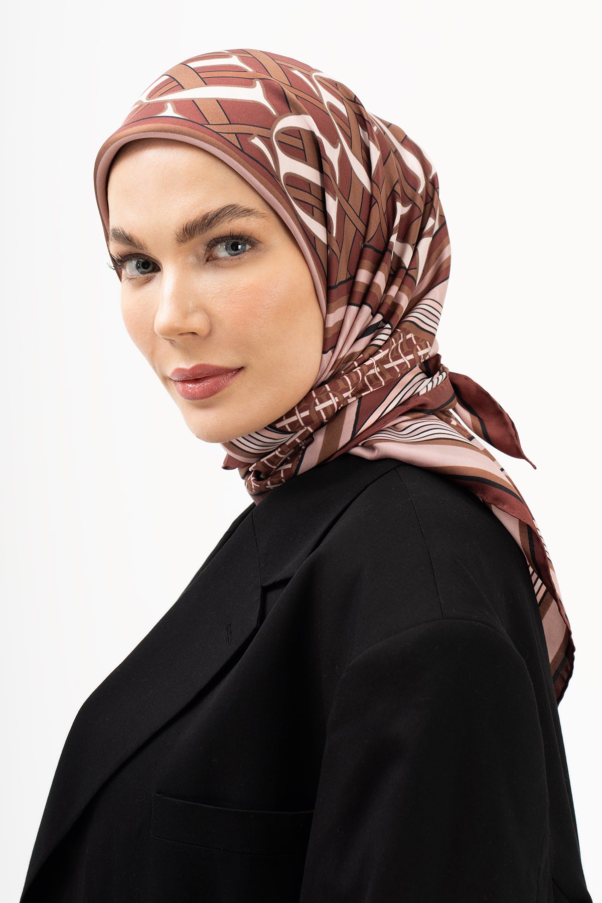 Koleksiyoner Bordo Monogram Twill İpek Eşarp 90x90