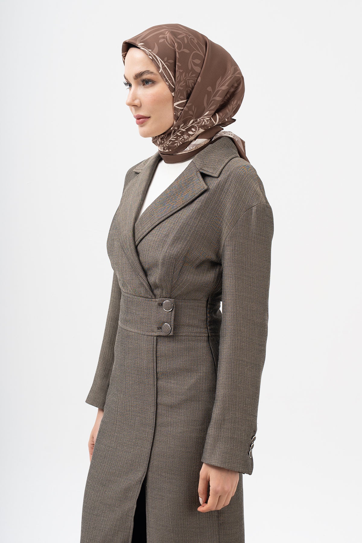 Kahve Safran Etnik Twill İpek Eşarp 90×90