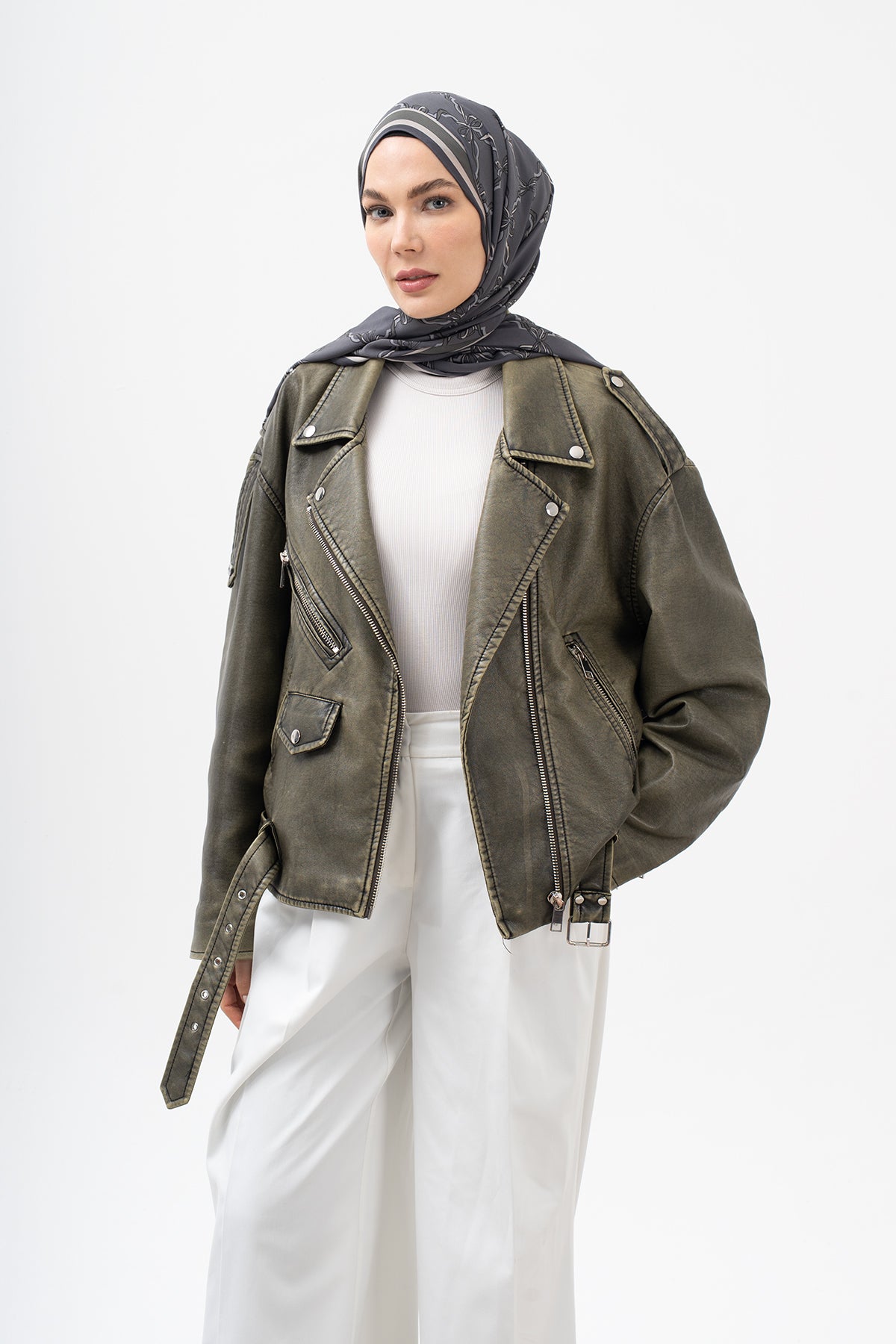 Gri Kurdele Krep İpek Şal 73×193