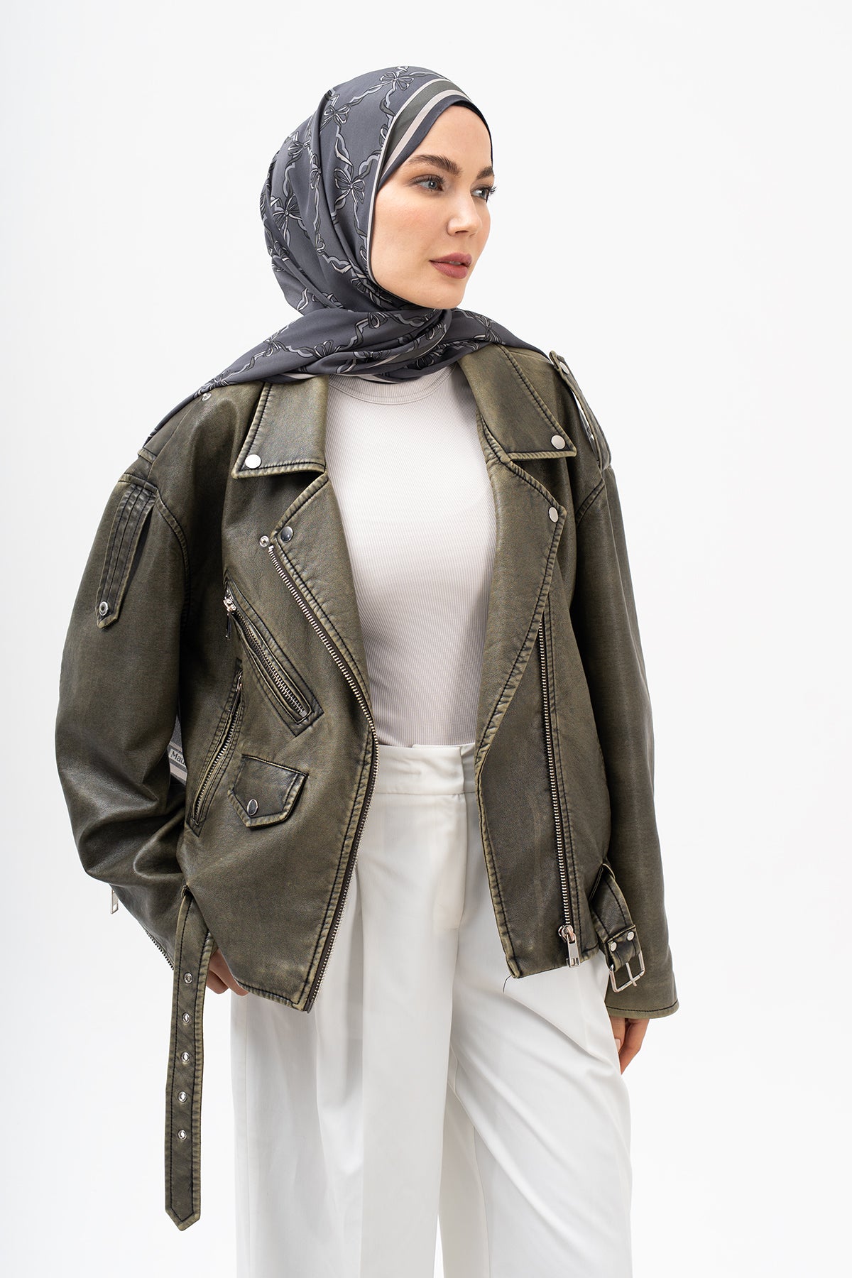 Gri Kurdele Krep İpek Şal 73×193