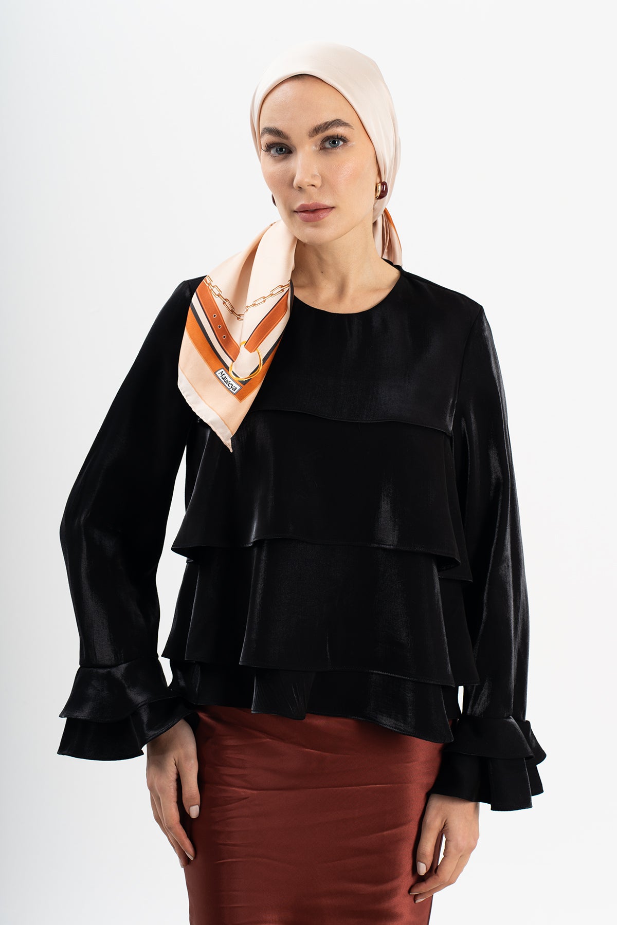 Zincir Kemer Karamel Twill İpek Eşarp 90×90