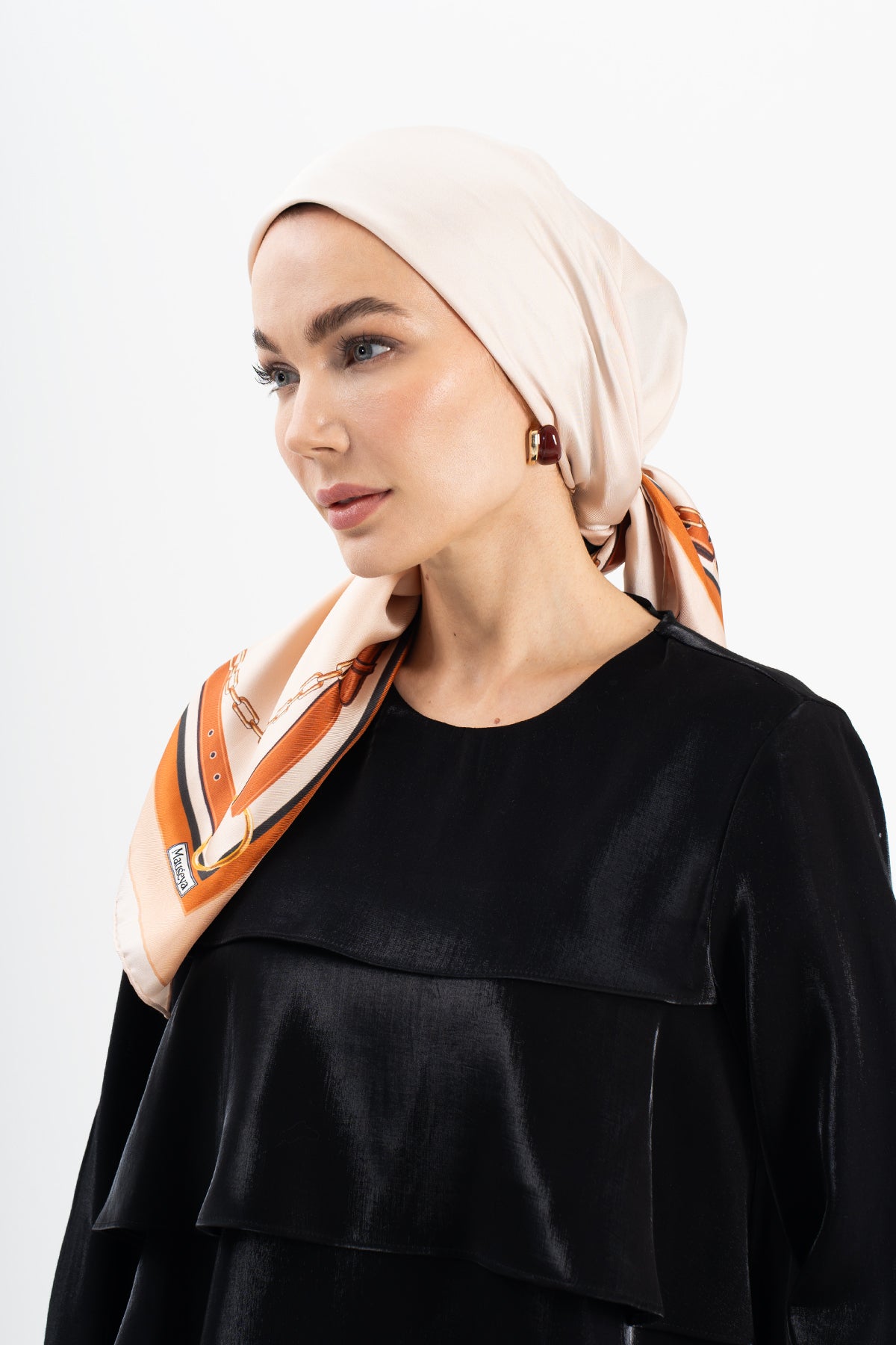 Zincir Kemer Karamel Twill İpek Eşarp 90×90