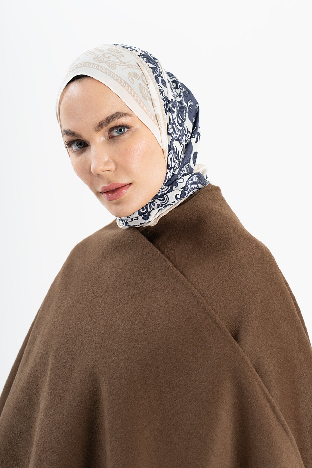 Derin Lacivert Paisley Krep İpek Şal 73×193