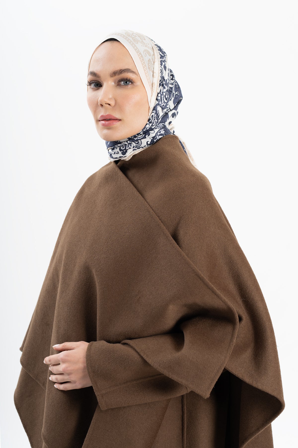 Derin Lacivert Paisley Krep İpek Şal 73×193