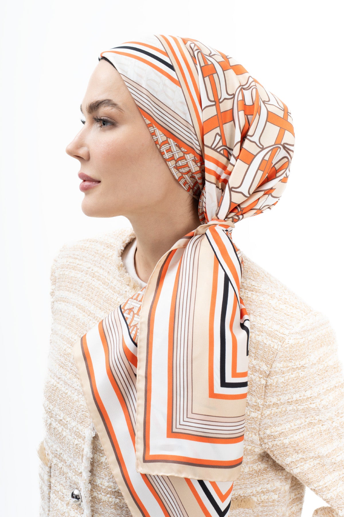 Bej Terracotta Monogram Twill İpek Eşarp 90x90