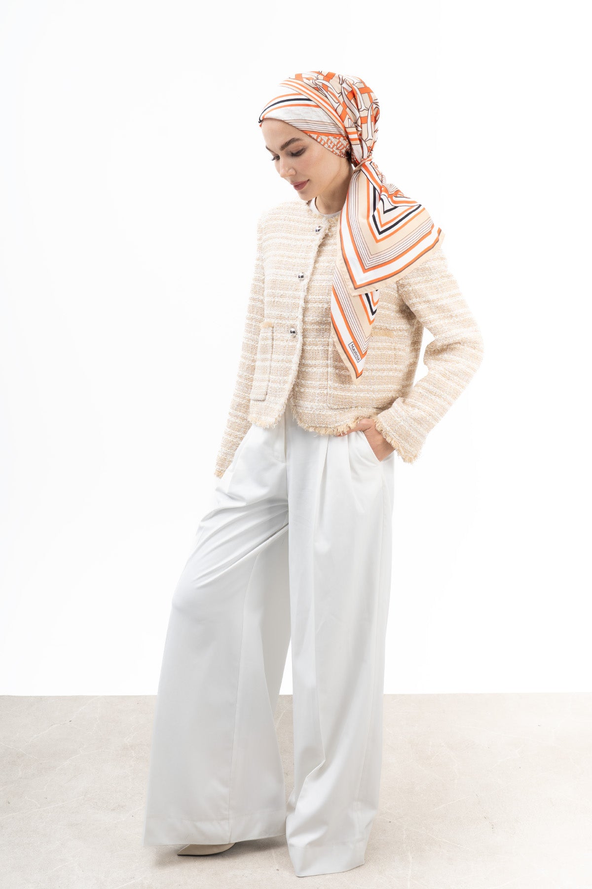 Bej Terracotta Monogram Twill İpek Eşarp 90x90