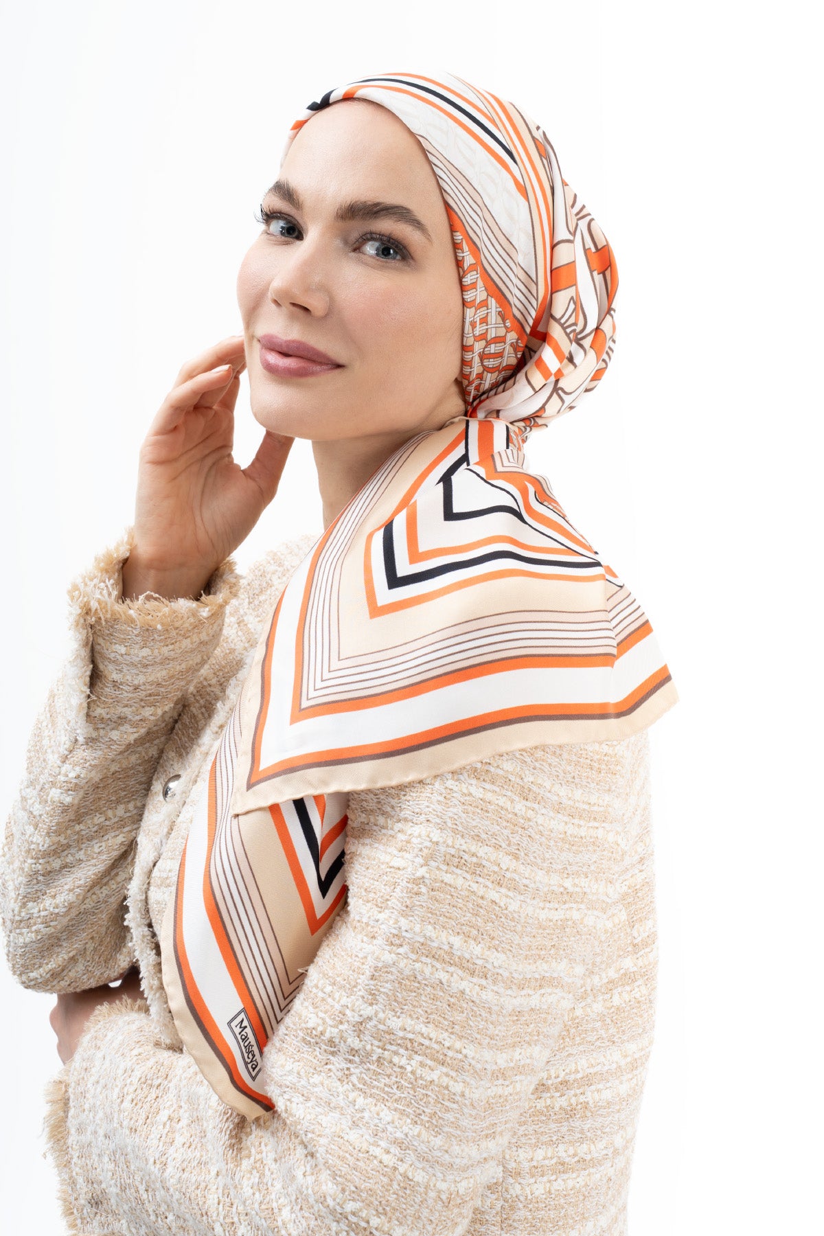 Bej Terracotta Monogram Twill İpek Eşarp 90x90