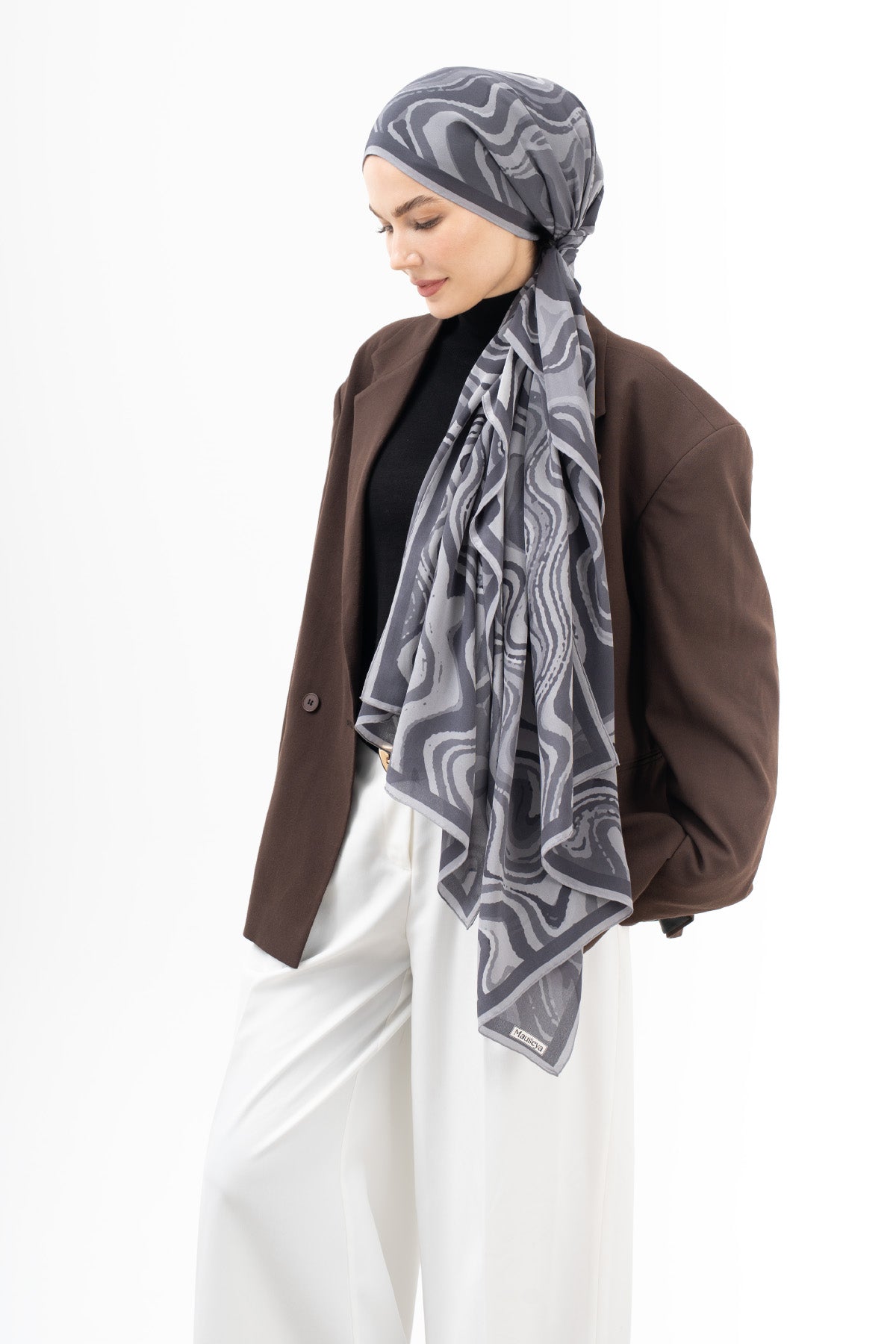 Gri Mermer Dalga Krep İpek Şal 73x193