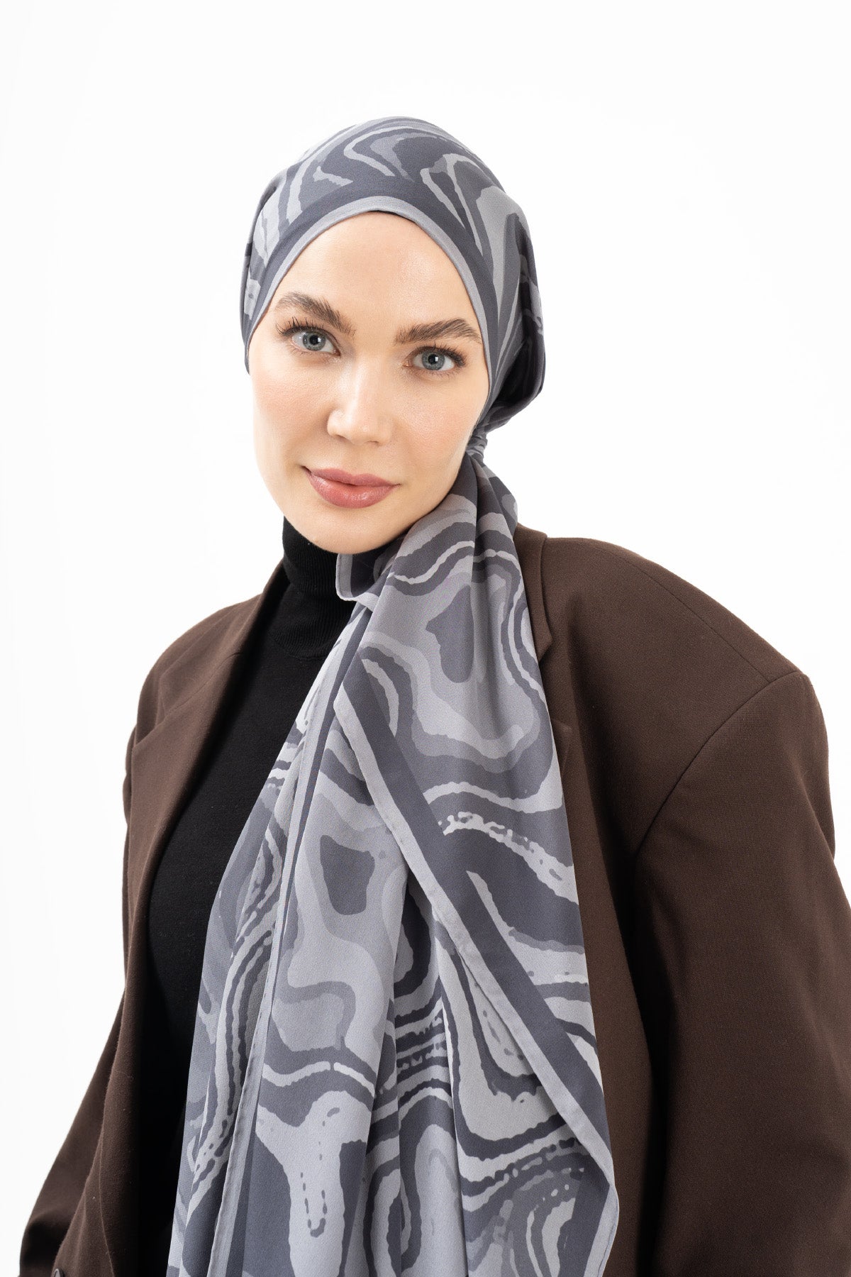 Gri Mermer Dalga Krep İpek Şal 73x193