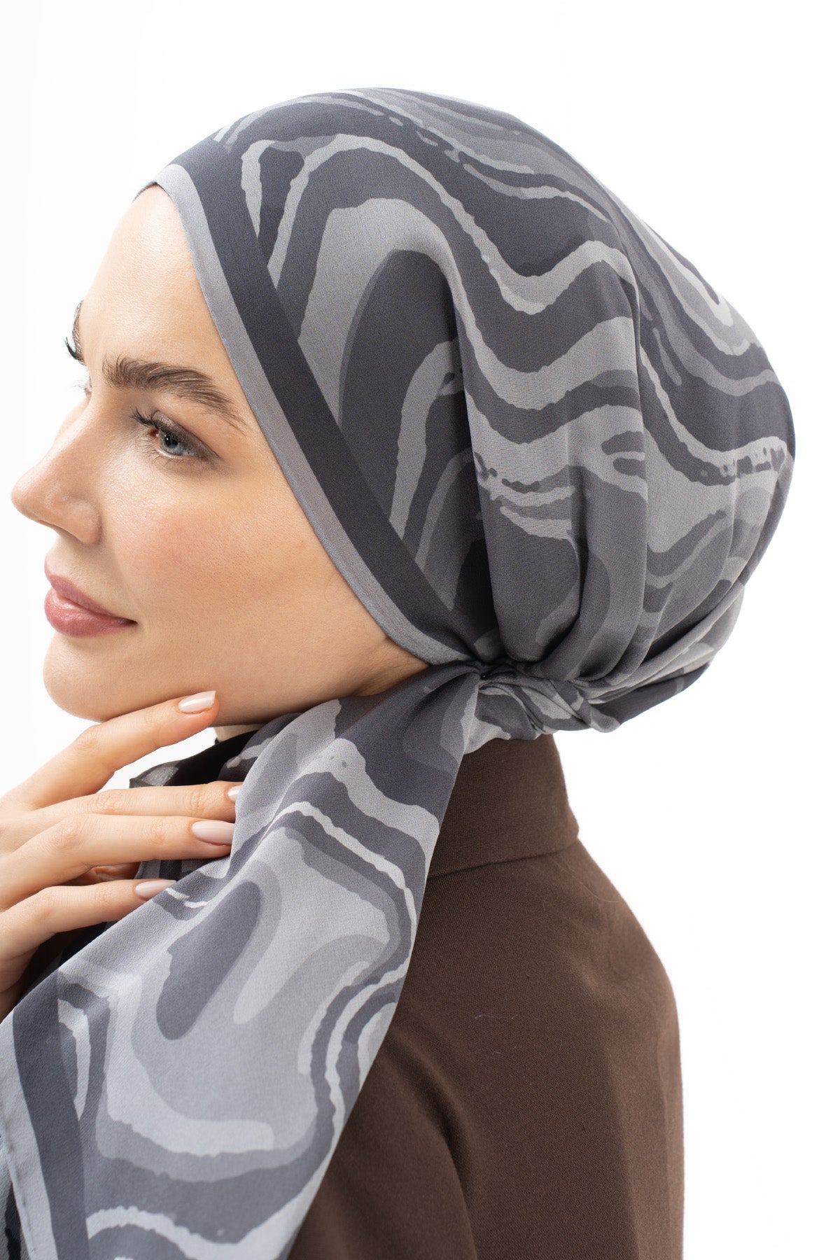 Gri Mermer Dalga Krep İpek Şal 73x193