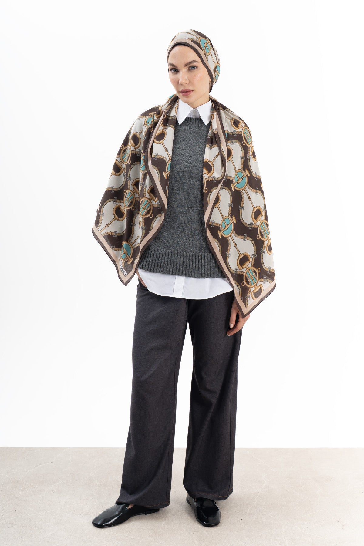 Miras Tokası Eyer Tokalı Krep İpek Şal 73×193