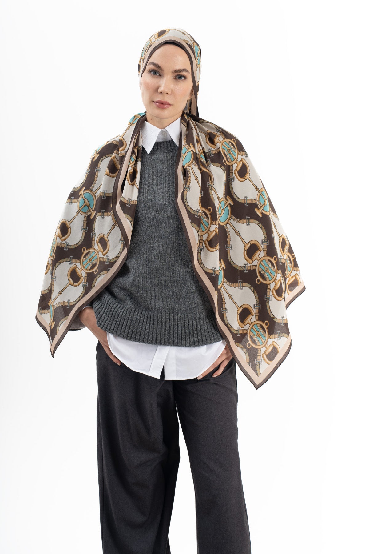 Miras Tokası Eyer Tokalı Krep İpek Şal 73×193