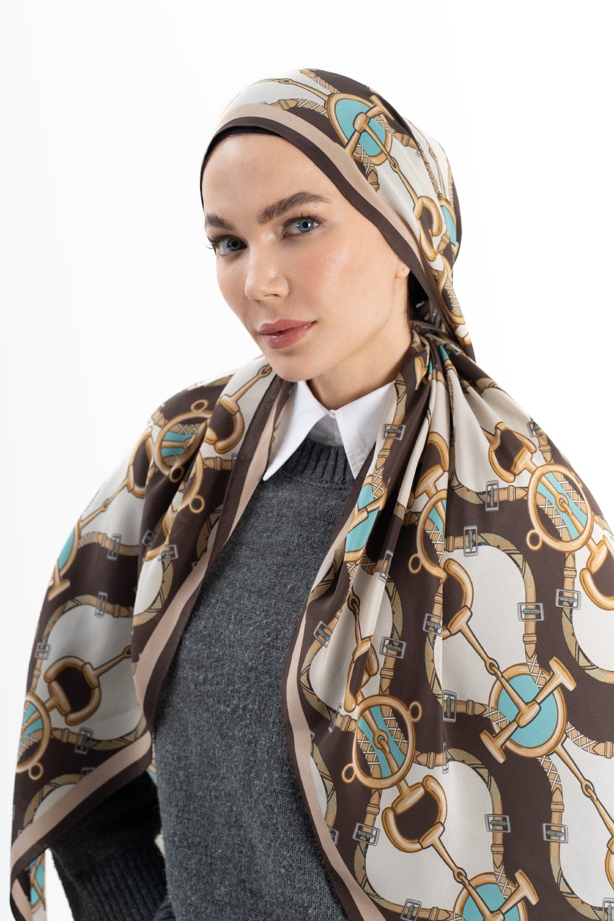 Miras Tokası Eyer Tokalı Krep İpek Şal 73×193