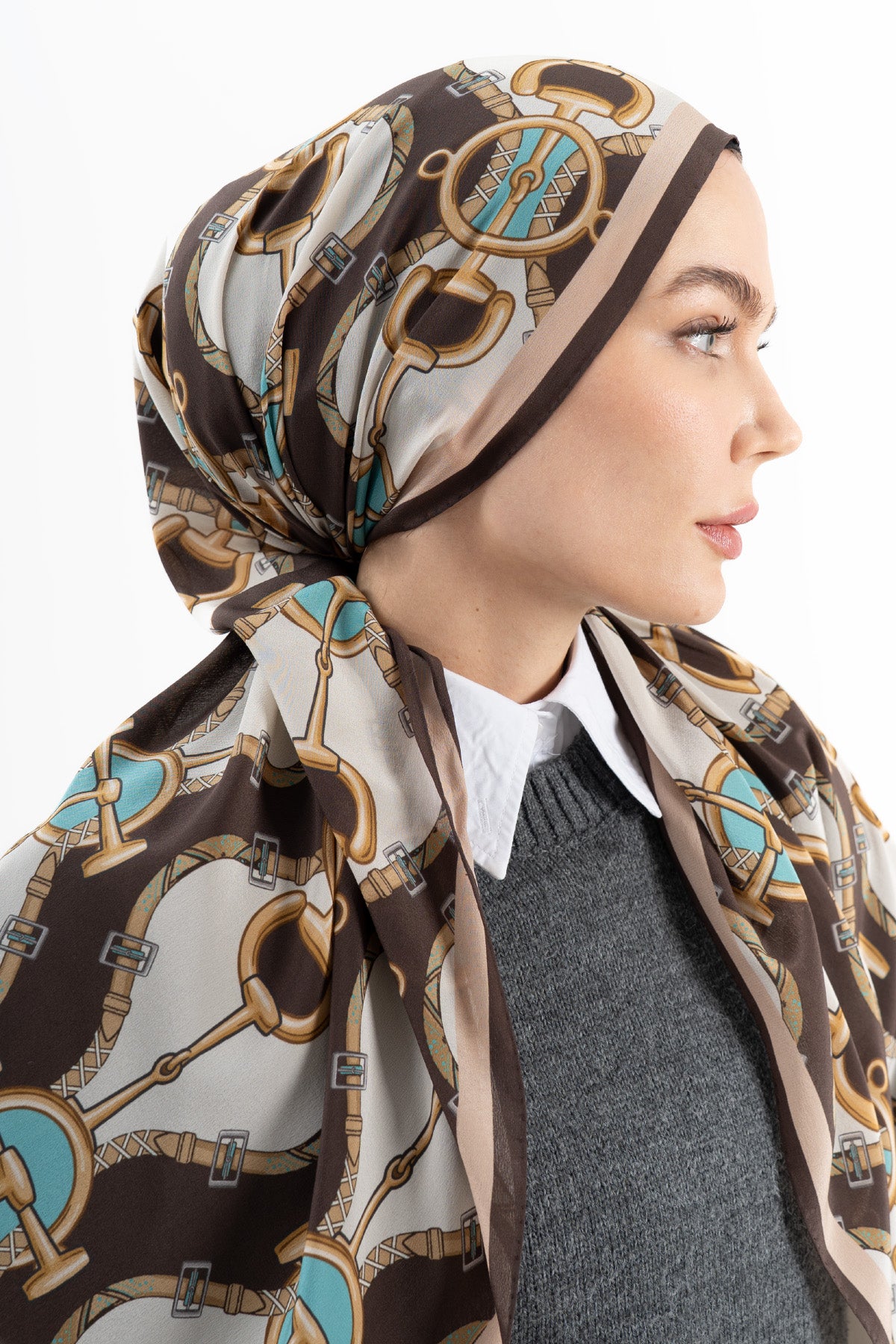 Miras Tokası Eyer Tokalı Krep İpek Şal 73×193